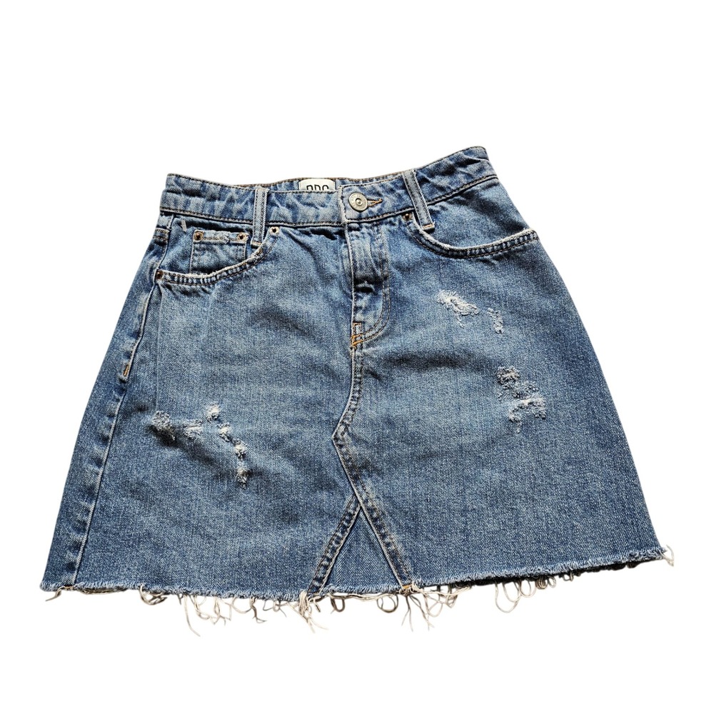 BDG Urban Outfitters Denim Mini Skirt XS Blue Distressed Raw Hem High Rise 5099